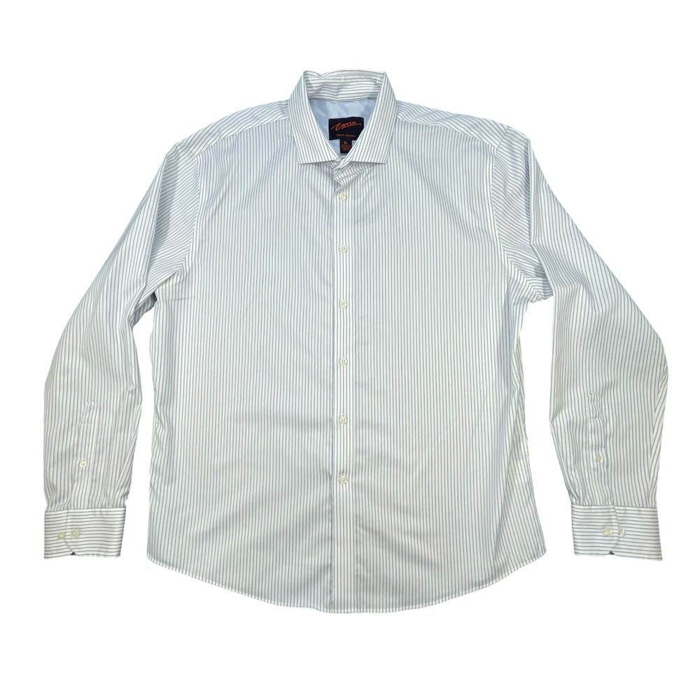 Egara Blue White Striped Stretch Non-Iron Button Down Shirt Mens XL